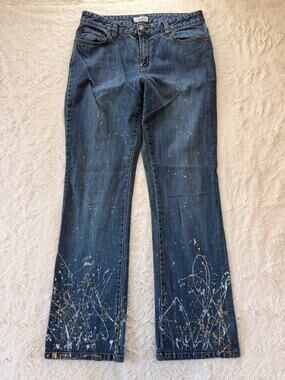 Metro 7 Womens 10 Paint Splatter Indigo Bootcut Flare Y2K Stretch Denim Jeans